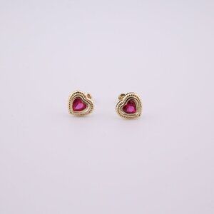 Fashion Women's 14k Gold Heart Pink CZ Stud Earrings with Secure Screw Backing**